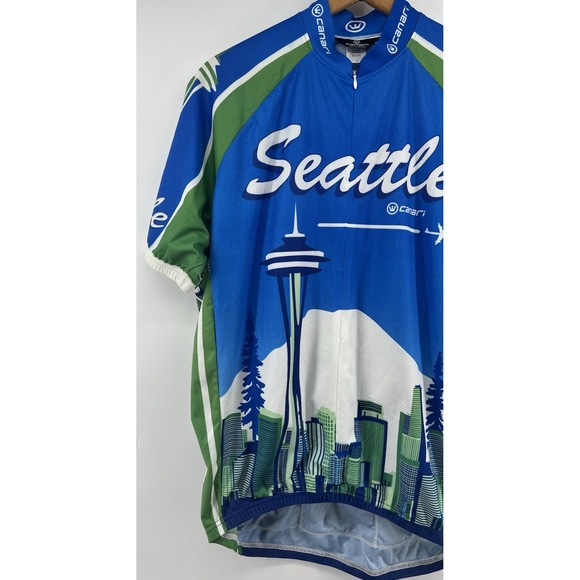 Canari Cycling Jersey Mens Large Seattle Blue Green White 1/2 Zip - Picture 4 of 7